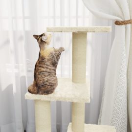 Kattetre med klorestolper i sisal kremhvit 92 cm