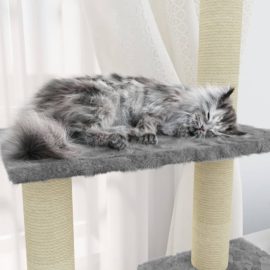 Kattetre med klorestolper i sisal lysegrå 155 cm