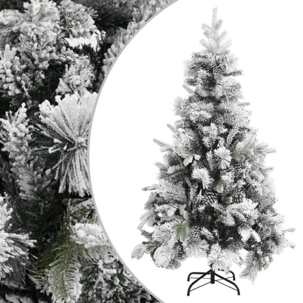 Juletre med flokket snø og kongler 195 cm PVC og PE