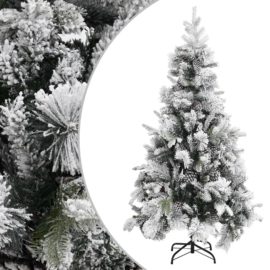 Juletre med flokket snø og kongler 225 cm PVC og PE