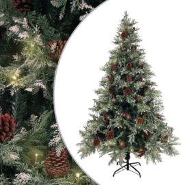 Forhåndsbelyst juletre med kongler grønn og hvit 120 cm PVC PE