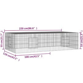 Kaninbur med 2 paneler 220x110x55 cm galvanisert jern