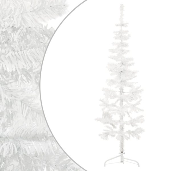 Kunstig halvt juletre med stativ slankt hvit 120 cm
