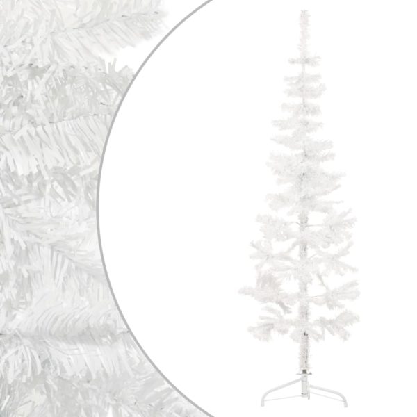 Kunstig halvt juletre med stativ slankt hvit 150 cm