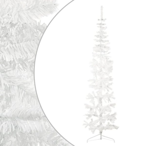 Kunstig halvt juletre med stativ slankt hvit 210 cm