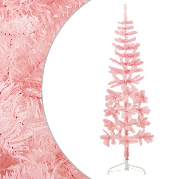 Kunstig halvt juletre med stativ tynt rosa 150 cm