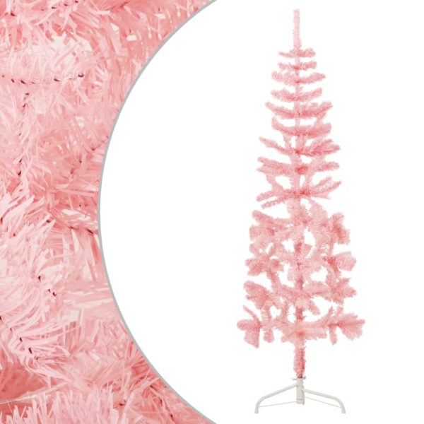 Kunstig halvt juletre med stativ tynt rosa 180 cm