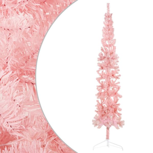 Kunstig halvt juletre med stativ tynt rosa 240 cm