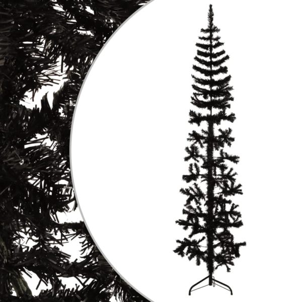Kunstig halvt juletre med stativ slankt svart 240 cm