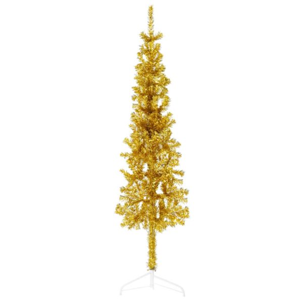 Kunstig halvt juletre med stativ tynt gull 150 cm