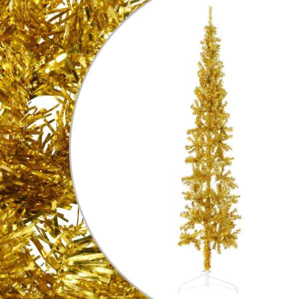 Kunstig halvt juletre med stativ tynt gull 240 cm