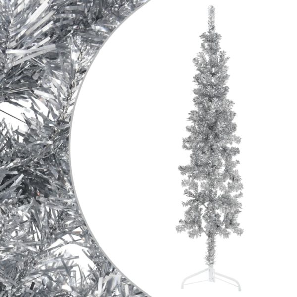 Kunstig halvt juletre med stativ tynt sølv 120 cm