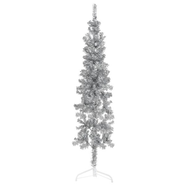 Kunstig halvt juletre med stativ tynt sølv 150 cm