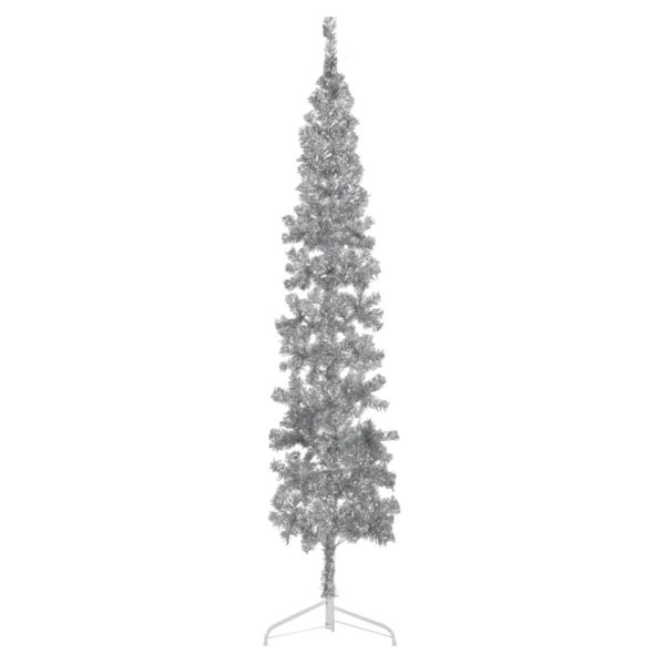 Kunstig halvt juletre med stativ tynt sølv 210 cm