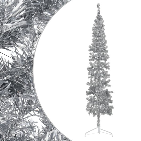 Kunstig halvt juletre med stativ tynt sølv 240 cm