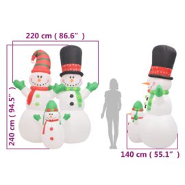 Oppblåsbar snømannfamilie med LED 240 cm