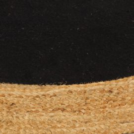 Teppe flettet svart og naturlig 90 cm jute og bomull rund
