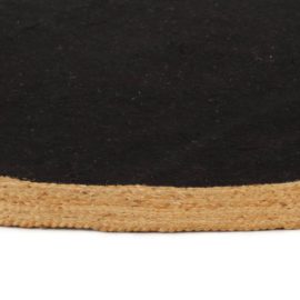 Teppe flettet svart og naturlig 90 cm jute og bomull rund