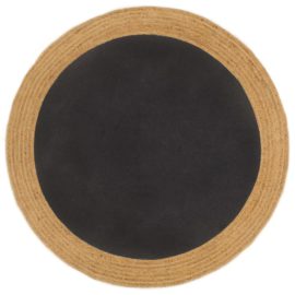 Teppe flettet svart og naturlig 120 cm jute og bomull rund
