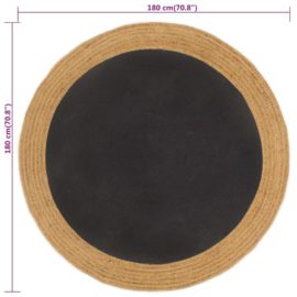 Teppe flettet svart og naturlig 180 cm jute og bomull rund