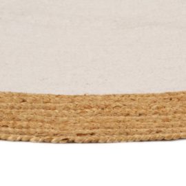Teppe flettet hvit og naturlig 90 cm jute og bomull rund