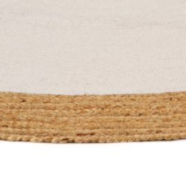 Teppe flettet hvit og naturlig 120 cm jute og bomull rund