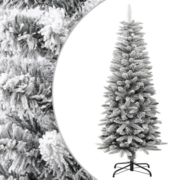 Kunstig slankt juletre med flokket snø 120 cm PVC og PE