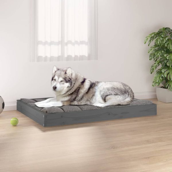 Hundeseng grå 101,5x74x9 cm heltre furu