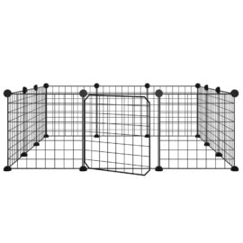 Dyrebur 12 paneler med dør svart 35×35 cm stål