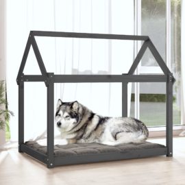 Hundeseng grå 111x80x100 cm heltre furu