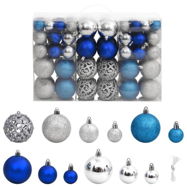 Julekuler 100 stk blå og sølv 3 / 4 / 6 cm