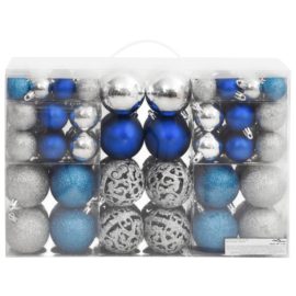 Julekuler 100 stk blå og sølv 3 / 4 / 6 cm