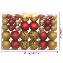 Julekuler 100 stk gull og vinrød 3 / 4 / 6 cm
