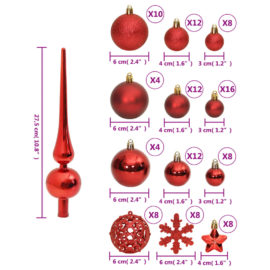 Julekulesett 111 deler rød polystyren