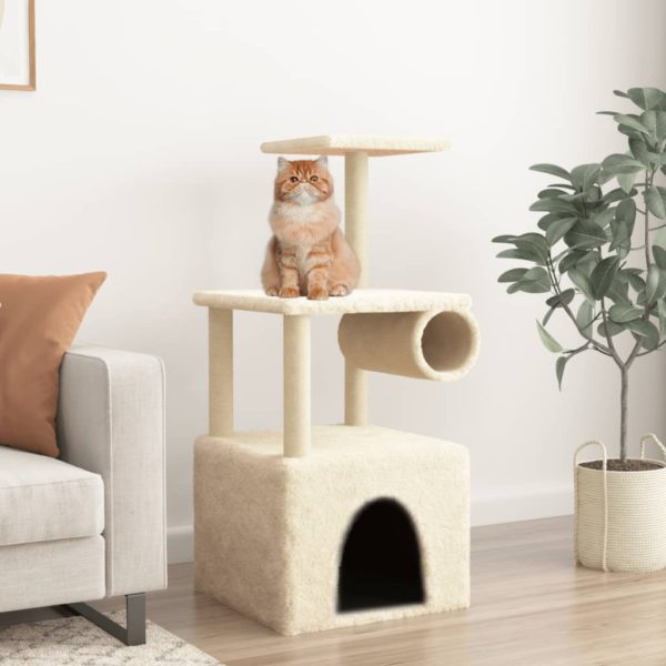 Kattetre med klorestolper i sisal kremhvit 109,5 cm