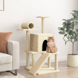 Kattetre med klorestolper i sisal kremhvit 110,5 cm