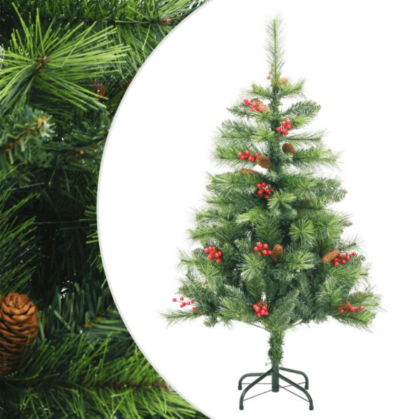 Kunstig hengslet juletre med kongler og bær 120 cm