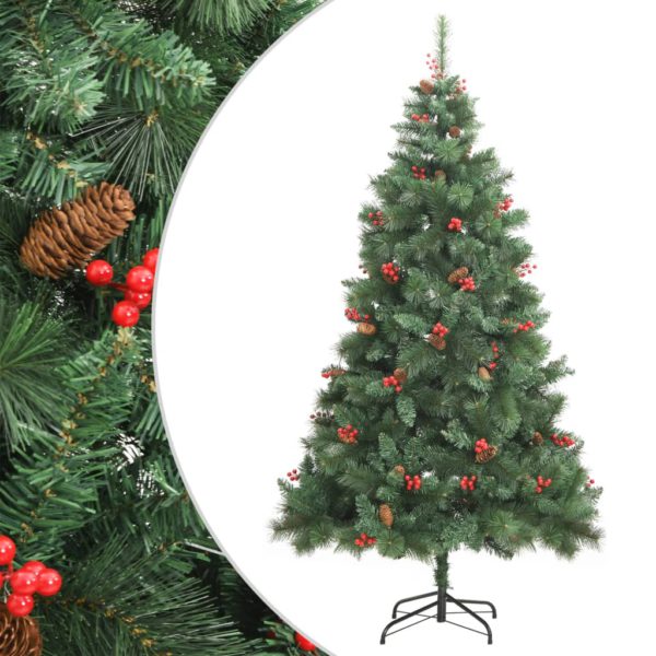 Kunstig hengslet juletre med kongler og bær 180 cm
