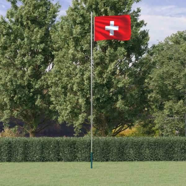 Sveitsisk flagg og stang 6,23 m aluminium