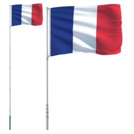 Fransk flagg og stang 5,55 m aluminium