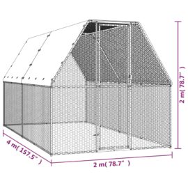 Utendørs hønsehus 2x4x2 m galvanisert stål