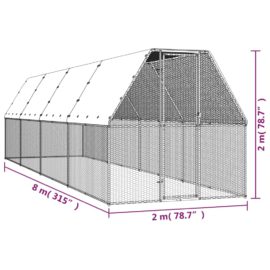 Utendørs hønsehus 2x8x2 m galvanisert stål
