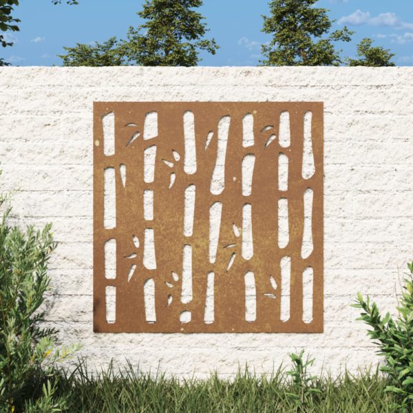 Veggdekorasjon til hage 55×55 cm cortenstål bambusdesign