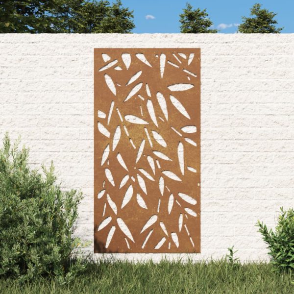 Veggdekorasjon til hage 105×55 cm cortenstål bambusbladdesign
