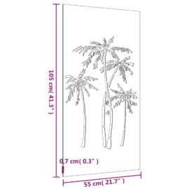 Veggdekorasjon til hage 105×55 cm cortenstål palmetre-design