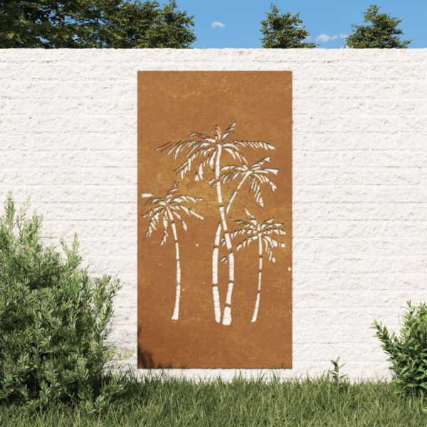 Veggdekorasjon til hage 105×55 cm cortenstål palmetre-design