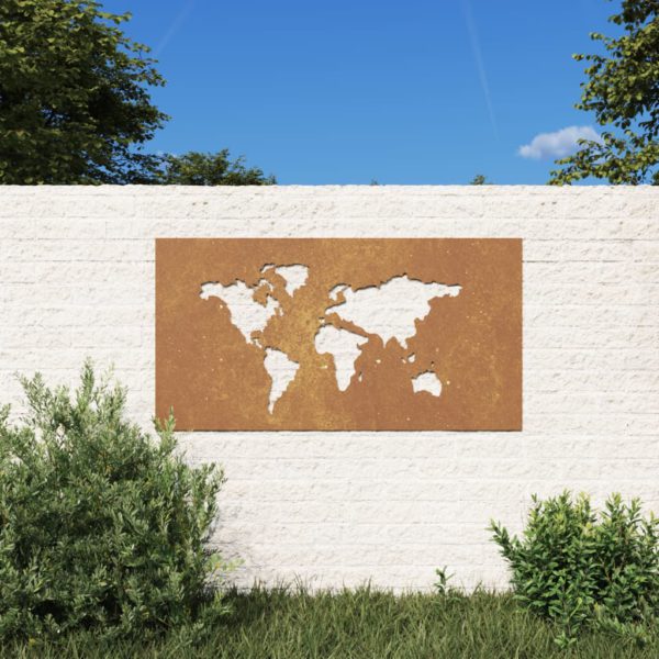 Veggdekorasjon til hage 105×55 cm cortenstål verdenskart-design