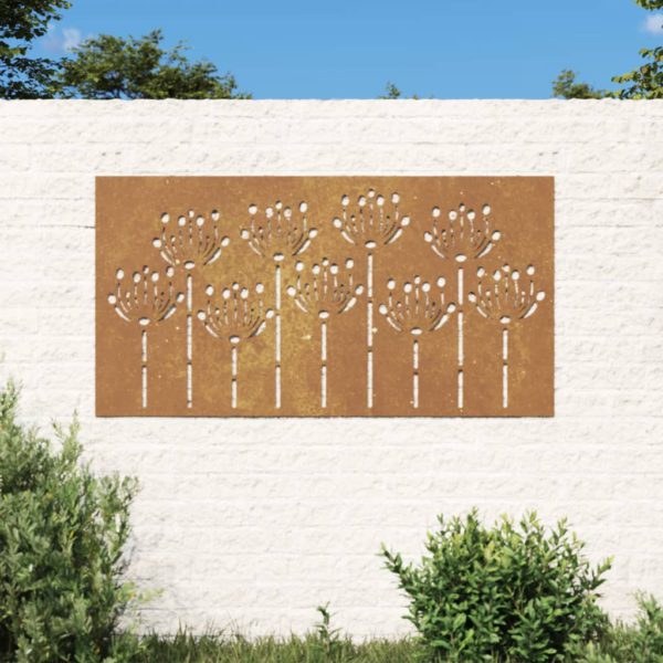 Veggdekorasjon til hage 105×55 cm cortenstål blomsterdesign