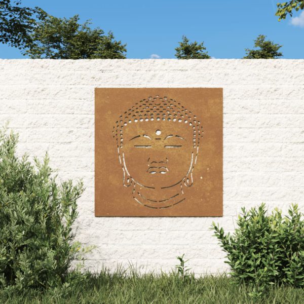 Veggdekorasjon til hage 55×55 cm cortenstål Buddha-design