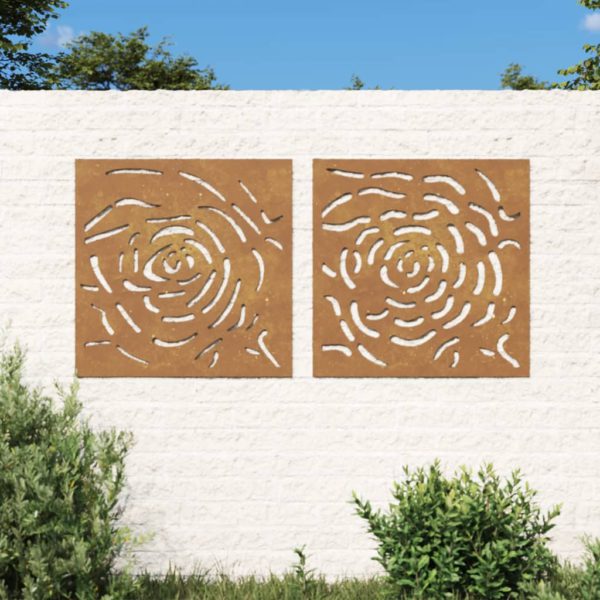 Veggdekorasjoner til hage 2 stk 55×55 cm cortenstål rosedesign